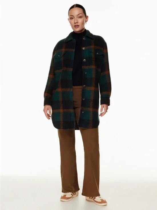 Aritzia Wilfred Free The Ganna Long Shirt Jacket Shacket Deep Green Brown XL - Picture 2 of 16